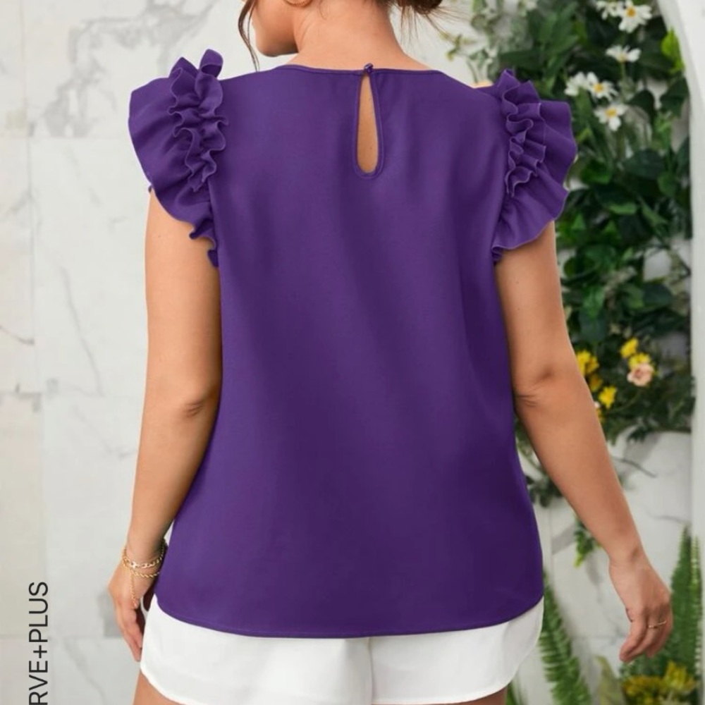 SHEIN Purple blouse flounce sleeves unique details 3x top